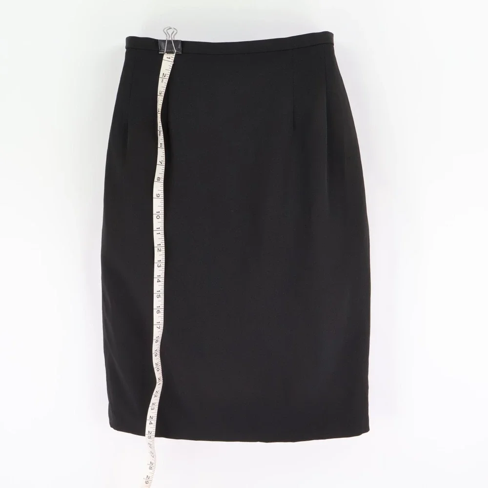 Harve Benard Midi Pencil Skirt Womens Size 6 Black Polyester Blend Lined Pleated